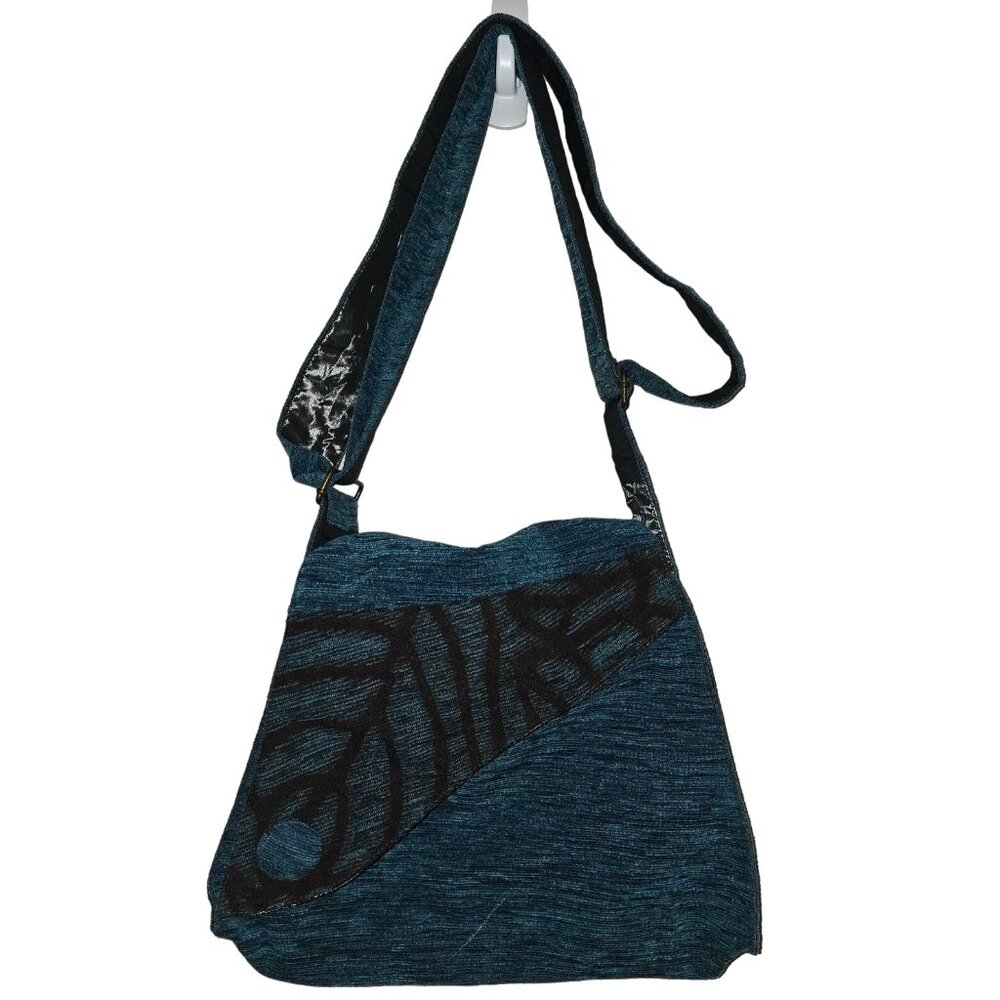 Veo Veo Blue & Black Shoulder Bag With Adjustable Strap & Zipper Closure